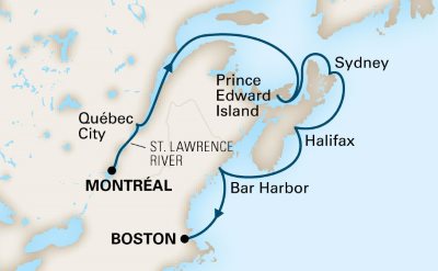 Quebec to Boston cruise map