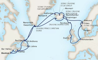 Boston to Europe cruise map